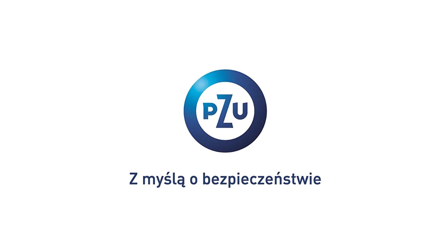 Logotyp PZU na białym tle z podpisem „Z myślą o bezpieczeństwie”